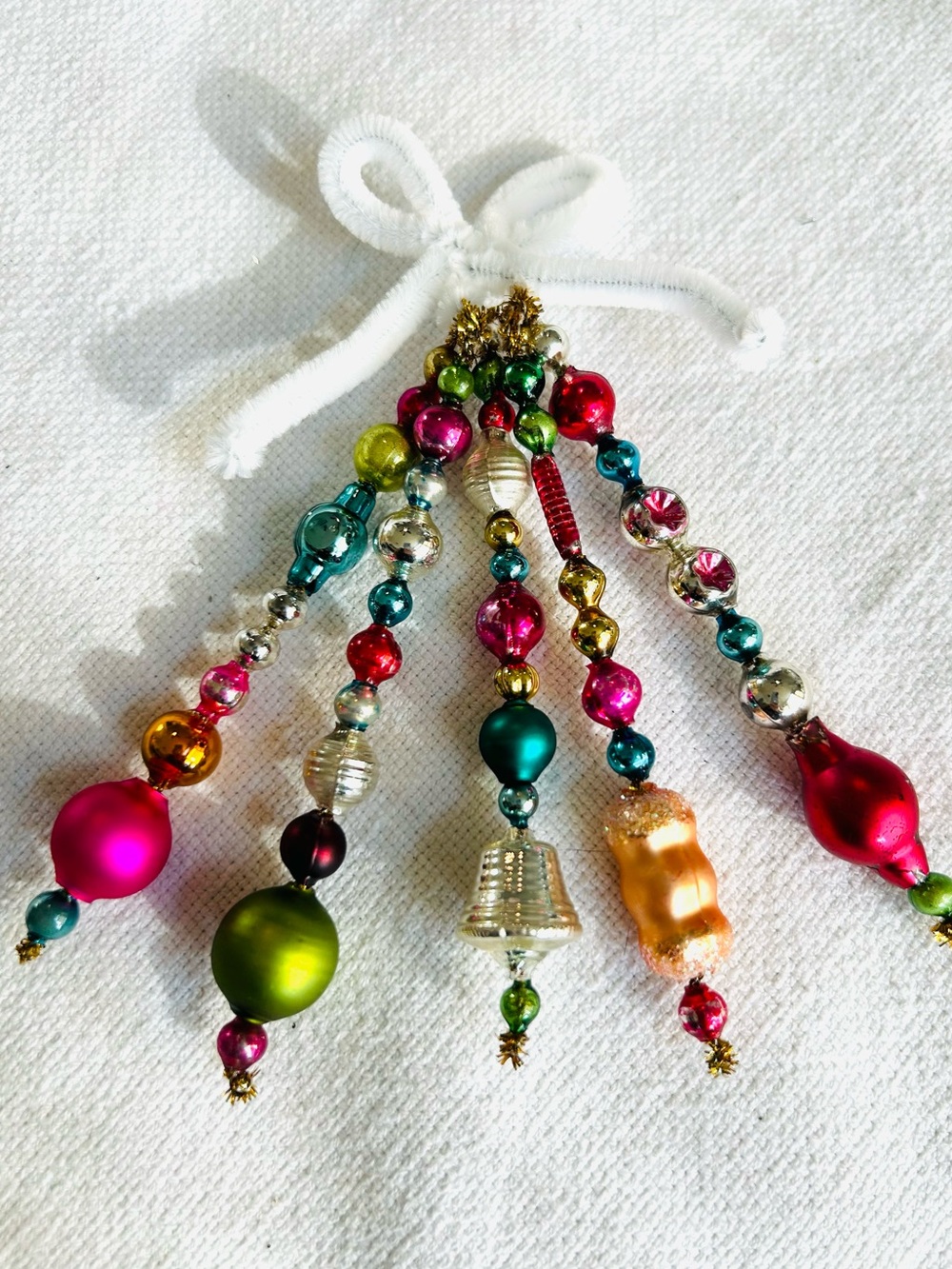 Mini Vintage Repurposed holiday Christmas ornaments, mercury Glass bead icicle